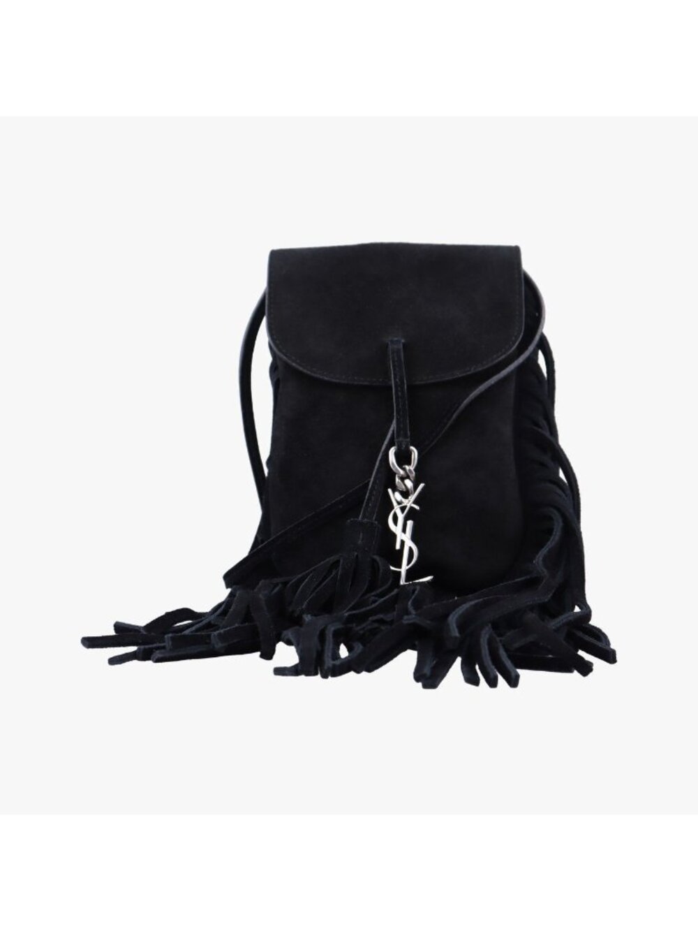 Saint Laurent Fringe Black Suede Shoulder Bag